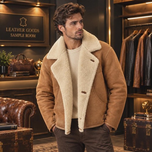 Men shearling jacket - jacket, –