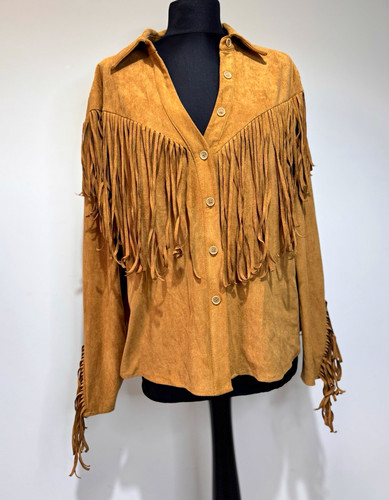 Camel faux suede fringe - , shirt