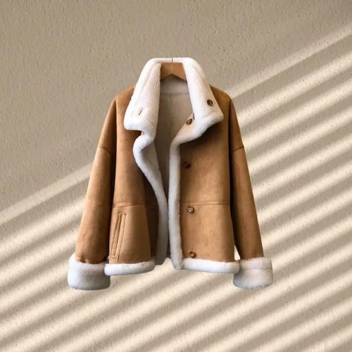 Women shearling suede jacket - suede,