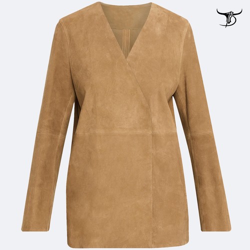 Women suede jacket camel - jacket,