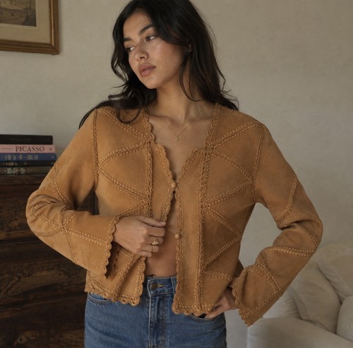 Crochet leather suede jacket - leather,